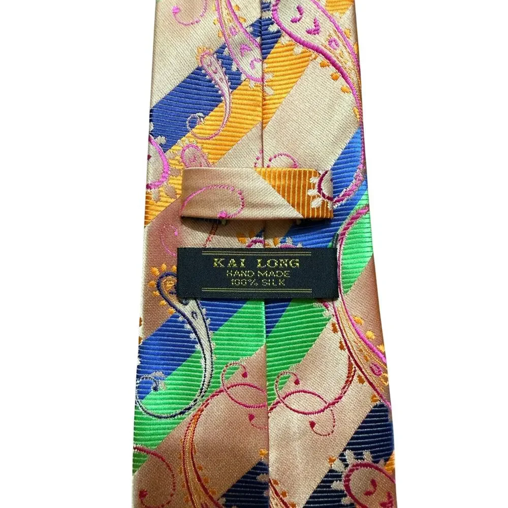 Kailong Multi-Color Abstract Woven Hand Made 100% Silk Necktie